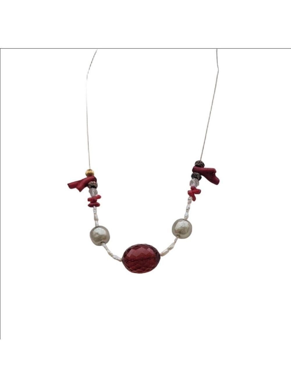 Elegant Artison Handmade Red and Pearl Necklace Etsy